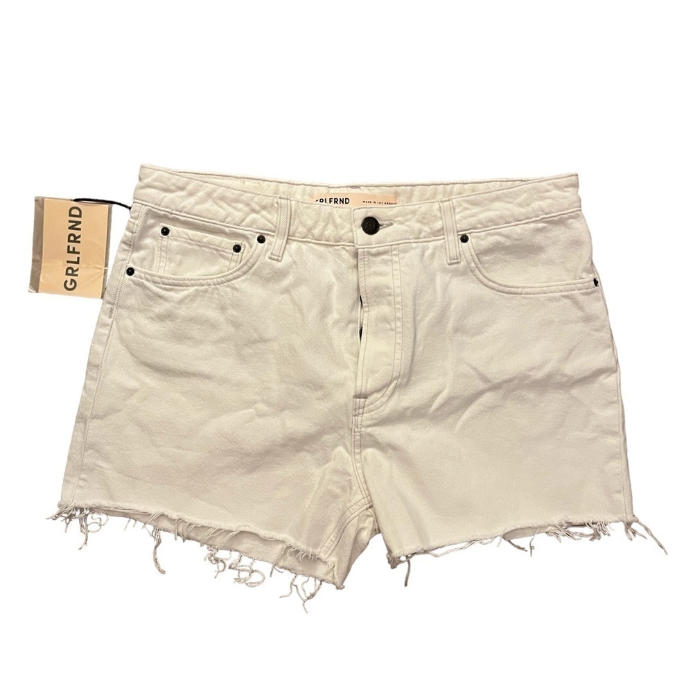 GRLFRND Size 29 The Helena High Rise Cut Off Cotton Shorts White NWT MsRp $160